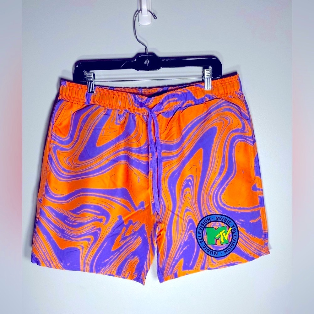 MTV Bold Orange and Purple Patterned Shorts